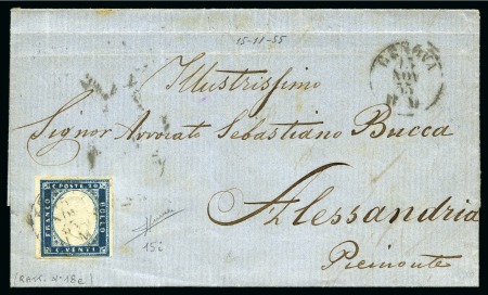 Stamp of Italian States » Sardinia 1855-62 20c Dark ultramarine blue, the very rare celeste