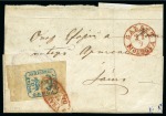 Stamp of Romania » 1858 (1st Nov.) - 1861 Moldavia - Handstruck at Jassy - Imperforate 40Par Blue tied by oval FRANCO/ GALATZ pmk in red on