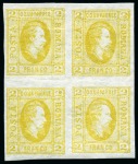 Stamp of Romania » United Principalities 1864-1865 Prince Cuza 2Par Yellow, never hinged block of four and never hinged