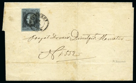 Stamp of Romania » 1866-67 Prince Carol I - Coloured Papers 5Par Black on thin grey-blue paper tied by BUCURESCI