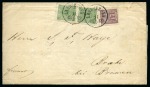 Stamp of Sweden » 1858-72 Coat of Arms Issue 1869 Wrapper to Germany with 1858-72 5ö green (2) together with Lion-type 17ö violet tied by LANDSKRONA 11/5 1869 cds