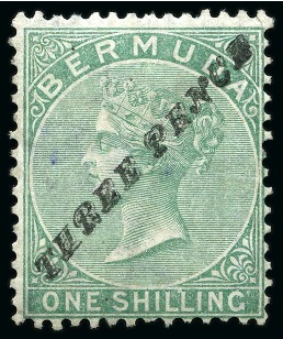 Stamp of Bermuda 1874 3d on 1s green regummed