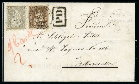 Stamp of Switzerland / Schweiz » Sitzende Helvetia Gezaehnt » Frankaturen 2C grau und 5C braun entwertet LANGNAU A.A. 21 VI 71