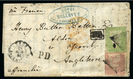 Stamp of Switzerland / Schweiz » Sitzende Helvetia Ungezähnt » 1856-57 Berner Druck (II) 40Rp grün  und Berner Druck (I) 15Rp rosa entwertet