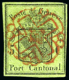 Stamp of Switzerland / Schweiz » Kantonalmarken » Genf Grosser Adler mit roter Genfer Rosette AW Nr. 4 entwertet,