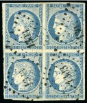 Stamp of France 1850, n° 4 en bloc de 4 oblitéré et signé.Rare.