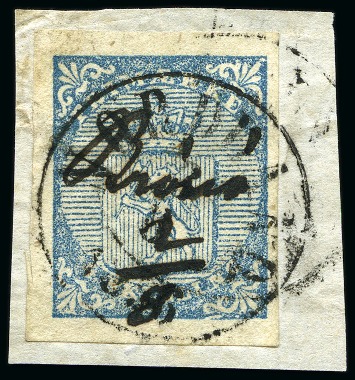 Stamp of Norway 1855 4sk Blue with good margins all around, tied to small piece by Brönö 2/6 manuscript and NORDLAND cds