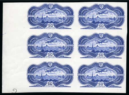 Stamp of France » Poste Aérienne 50F Burelé NON DENTELE et SANS LE BURELAGE en bloc