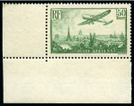 Stamp of France » Poste Aérienne Avion survolant Paris, 50F  vert-jaune, superbe stock