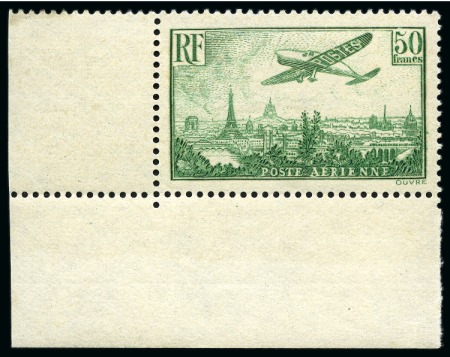 Stamp of France » Poste Aérienne Avion survolant Paris, 50F vert-jaune, superbe stock