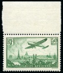 Stamp of France » Poste Aérienne Avion survolant Paris, 50F  vert-jaune, superbe stock
