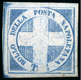 Stamp of Italian States » Naples 1860 Savoy Cross 1/2t Blue, unused, large margins,