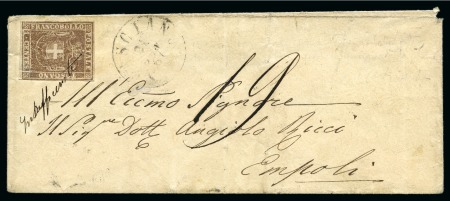 Stamp of Italian States » Tuscany 1860 1c Violet-brown, tied by manuscript "Insufficiente"