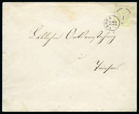 Stamp of Liechtenstein 1883 3Kr Light green and black tied by superb VADUZ thimble cds