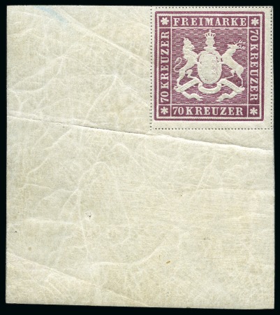 Stamp of German States » Wurttemberg 1873 70Kr Violet, single lines, huge corner marginal