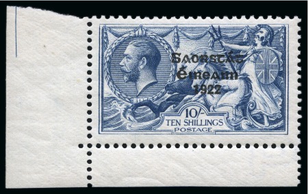 Stamp of Ireland » 1925 Narrow Date Overprints (T66-T68) 1925 Narrow Date 10s dull grey blue, mint nh BL cnr marginal single,