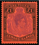 Stamp of Leeward Islands 1938-51 £1 Violet & Black on scarlet, perf.13, with INVERTED WATERMARK, mint lh