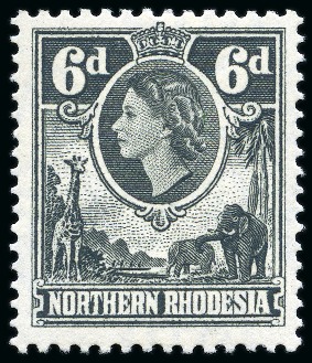 Stamp of Northern Rhodesia 1953 6d Grey-Black with INVERTED WATERMARK, mint lh