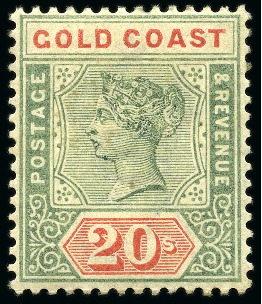 Stamp of Gold Coast 1889-94 20s Green & red mint part og