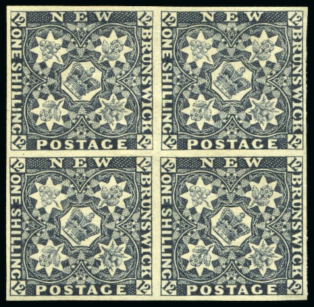 Stamp of Canada » New Brunswick 1851-60 3d, 6d and 1s reprints on stout white paper in blocks of four