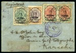 Stamp of Persia » Bushire (British Occupation) 1915 Small neat registered envelope to Karachi, franked