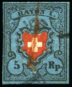 Stamp of Switzerland / Schweiz » Rayonmarken » Rayon I, dunkelblau ohne Kreuzeinfassung Type 28, leuchtend farbfrisch, ringsum gut gerandet,