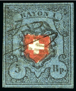 Stamp of Switzerland / Schweiz » Rayonmarken » Rayon I, dunkelblau ohne Kreuzeinfassung Type 12, farbfrisch und ringsum gut gerandet, entwertet
