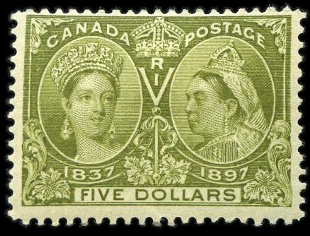Stamp of Canada 1897 Jubilee $5 olive-green mint hr, very fine (SG £1'400)