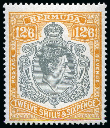 Stamp of Bermuda 1938-53 12s6d Deep Grey and Brownish Orange with BROKEN LOWER RIGHT SCROLL variety