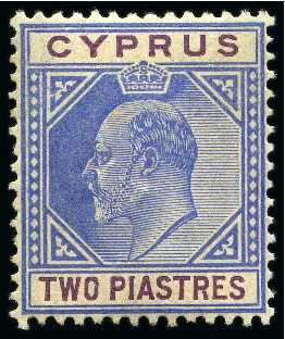 Stamp of Cyprus 1904-40 2pi with broken top left triangle mint og, and 1912-15 30pa with broken bottom left triangle variety mint
