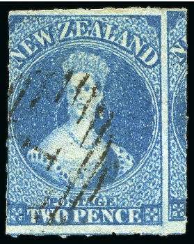 Stamp of New Zealand 1862-64 Wmk Large Star 2d deep blue, rouletted 7, used