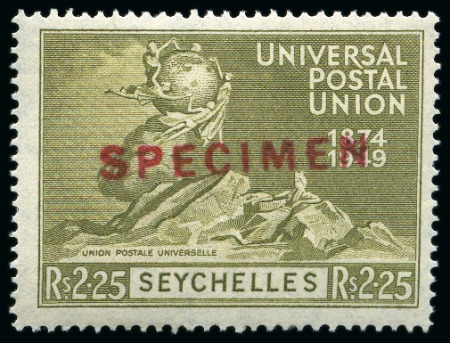 Stamp of Seychelles 1949 UPU complete mint set of four with red SPECIMEN