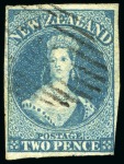 Stamp of New Zealand 1855-57 2d Dull Blue (blued paper) just clear to large margins, light cancel