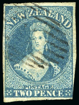 Stamp of New Zealand 1855-57 2d Dull Blue (blued paper) just clear to large margins, light cancel