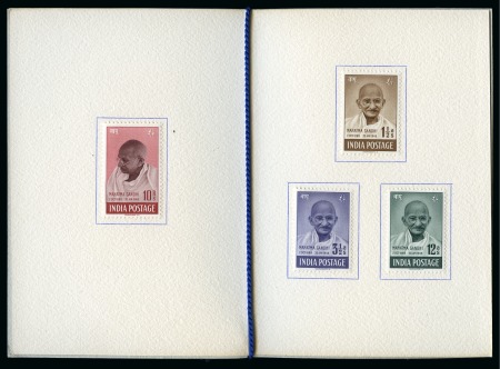 Stamp of India » Dominion 1948 Gandhi set of four to 10R mint og hinged in Courvoisier presentation folder