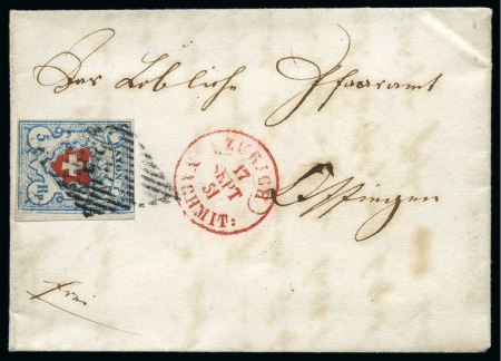 Stamp of Switzerland / Schweiz » Rayonmarken » Rayon I, hellblau, ohne KE (STEIN B1) Type 40 B1/RO, farbfrisch und allseits breit gerandet