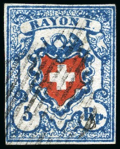 Stamp of Switzerland / Schweiz » Rayonmarken » Rayon I, hellblau, ohne KE (STEIN B2) Type 19 B2/LU mit Abart: 5/12 der Einfassung, farbfrisch,