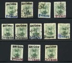 Stamp of Persia » 1896-1907 Muzaffer ed-Din Shah (SG 113-297) 1903-04 Revalued surcharges on 50kr green group of 12 mint & used with various coloured 2T and 3T surcharges