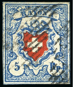 Stamp of Switzerland / Schweiz » Rayonmarken » Rayon I, hellblau, ohne KE (STEIN B3) Type 3 B3/RU, farbfrisch und ringsum gut gerandet,