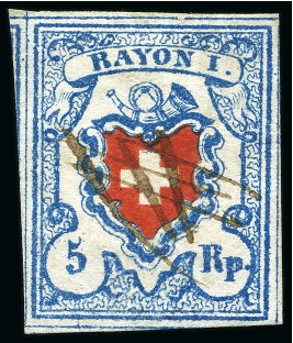 Stamp of Switzerland / Schweiz » Rayonmarken » Rayon I, hellblau, ohne KE (STEIN B3) Type 36 B3/LU, farbfrisch und ringsum sehr gut gerandet,