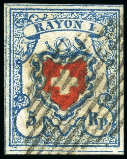 Stamp of Switzerland / Schweiz » Rayonmarken » Rayon I, hellblau, ohne KE (STEIN B3) Type 9 B3/RO, farbfrisch und ringsum sehr gut gerandet