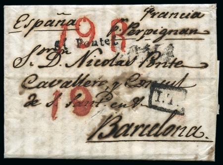 Stamp of Italian States » Papal States 1826 Disinfected letter from Roma to Barcelona, Spain,