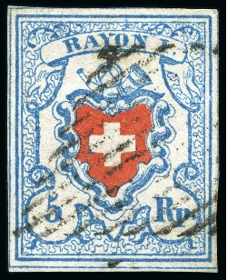 Stamp of Switzerland / Schweiz » Rayonmarken » Rayon I, hellblau, ohne KE (STEIN U) Type 38 U/LO (seltene linke Gruppe), farbfrisch, allseitig