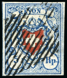 Stamp of Switzerland / Schweiz » Rayonmarken » Rayon I, hellblau, ohne KE (STEIN U) Type 6 U/LU (seltene linke Gruppe), farbintensiv und