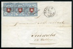 Stamp of Switzerland / Schweiz » Rayonmarken » Rayon I, hellblau, ohne KE (STEIN C1) Typen 5+6+7 C1/RU, waagr. Dreierstreifen, farbfrisch
