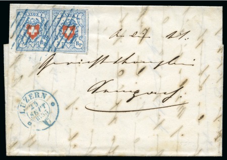 Stamp of Switzerland / Schweiz » Rayonmarken » Rayon I, hellblau, ohne KE (STEIN C1) Typen 10+11 C1/RO im waagr. Paar, farbfrisch und gut