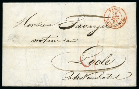 Stamp of Switzerland / Schweiz » Rayonmarken » Markenlose Briefe 26. DEZ 51: Unfrankierter Brief von Basel nach Le Locle,