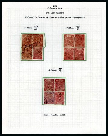 Stamp of Persia » 1868-1879 Nasr ed-Din Shah Lion Issues » 1876 Narrow Spacing (SG 15-19) (Persiphila 13-17) 1kr black, selections of 12 used singles, pairs and