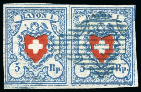 Stamp of Switzerland / Schweiz » Rayonmarken » Rayon I, hellblau, ohne KE (STEIN C1) Typen 39+40 C1/RO auf dünnem Papier, farbintensiv