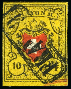 Stamp of Switzerland / Schweiz » Rayonmarken » Rayon II, gelb, ohne Kreuzeinfassung (STEIN A 1) Type 38 A1/U mit Abart: "p von Rp. im Bogen unterbrochen,